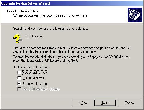 Insert the driver disk and select the "Specify a location" then click
