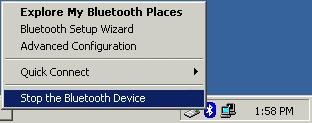 The Bluetooth icon is blue in color with a white insert when Bluetooth is running.