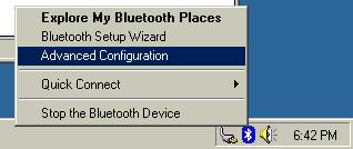 From the Bluetooth menu, select "Advanced Configuration". Under the "Hardware" tab, verify the Bluetooth address is present along with the driver and firmware version info.