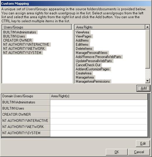 CHAPTER-4 Working with Area-Import Documents to an Area 4) Select the NTFS user(s) and area