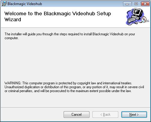 14 Software Installation Mac OS X installation: Drag the Blackmagic Videohub Control Utility to the Applications folder Installing the Videohub Control Utility Software The Blackmagic Videohub