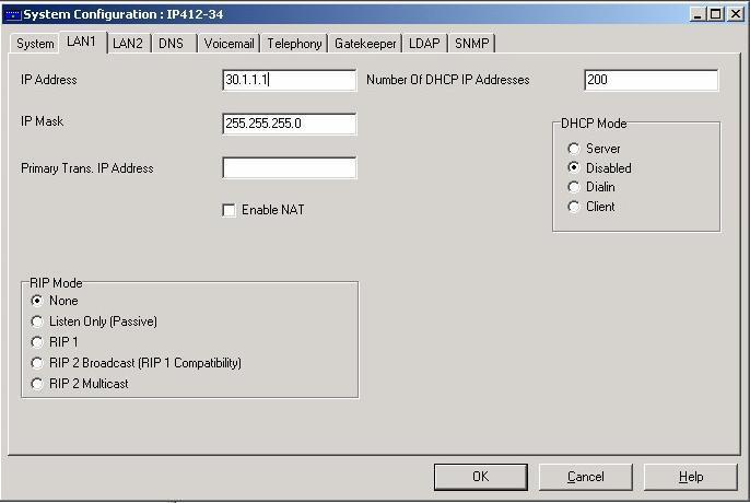 the LAN1 tab. 5. In the LAN1 tab window that appears, select Disabled for DHCP Mode and click OK. 6.