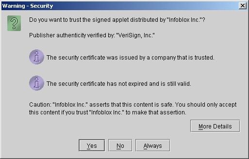 3. If a Warning Security popup such as the