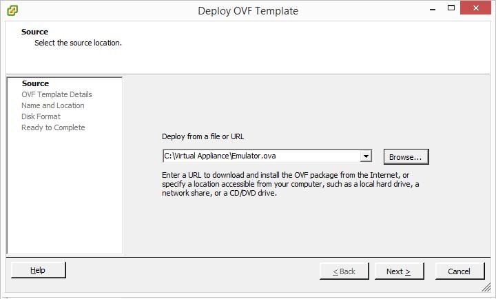 Installation The following instructions detail how to import the Emulator Virtual Appliance (VA) using VMware s vsphere client.