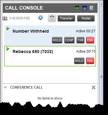 displayed in the Conference Call field Click HOLD to place either party on hold Drop any party