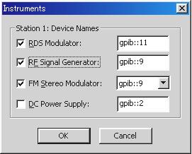 If the Instruments to Be Controlled are KSG3420 and KSG4310 As shown in Fig. 2-4, select the RDS Modulator, FM Stereo Modulator, and RF Signal Generator check boxes.