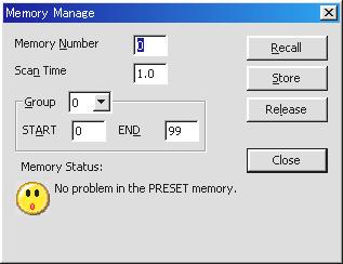 2.5 Preset Memories The Memory Manage dialog box can be used to operate the preset memory of the KSG3420/3421. Open this dialog box by clicking Memory Manage from the Edit menu. Fig.