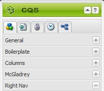 Components Tab The Sidekick organizes components in groups such as General, Boilerplate, Columns, McGladrey and