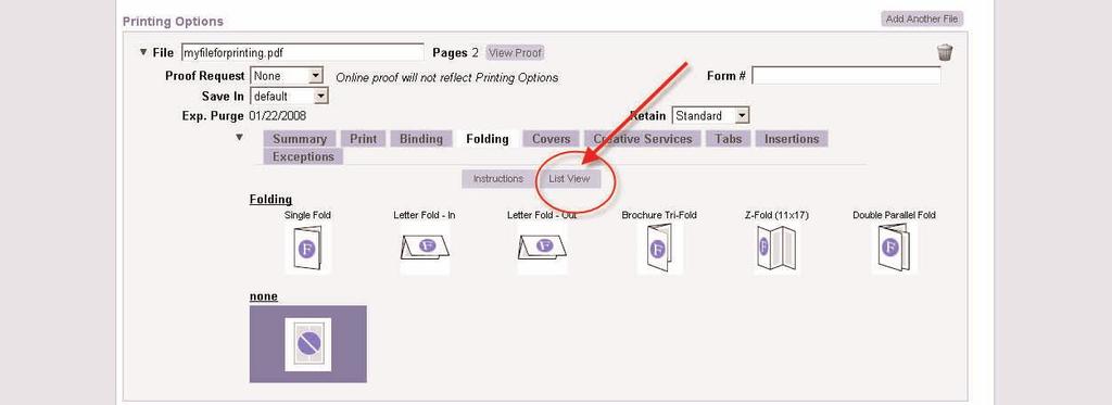 Pressing the button labeled Folding will give you a drop-down menu of your folding options.