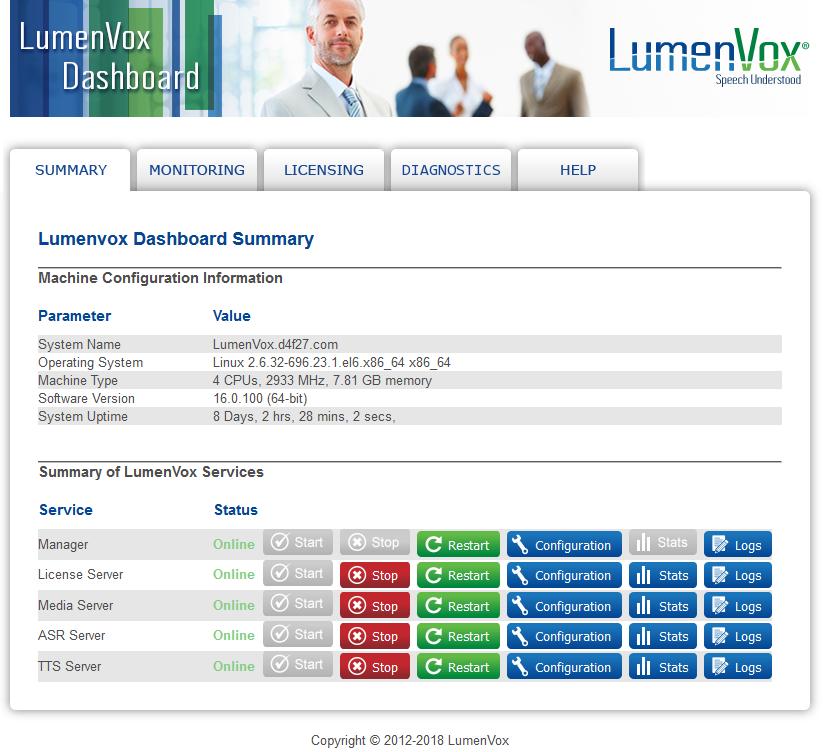 To verify whether LumenVox is properly configured or not, navigate to LumenVox Dashboard DIAGNOSTICS Run Diagnostic Tests.