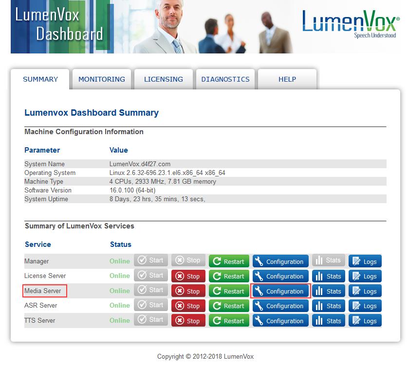 5. Configure LumenVox LumenVox is configured via the LumenVox Dashboard web interface.