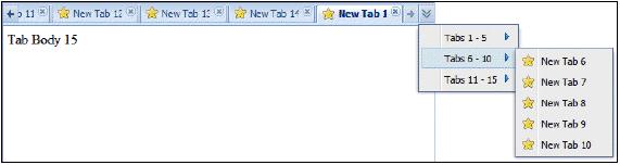 5. Добавление в TabPanel плагина TabScroller menu. Плагин TabScrollerMenu строит меню с доступом к любой вклдаке. Ниже приведен исходный код примера: <!DOCTYPE html PUBLIC "-//W3C//DTD XHTML 1.