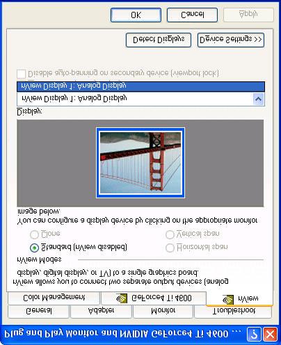 5.4.2 nview nview have 4 modes : Standard, Clone, Horizontal span and Vertical span. If the optional connector is connected, you will be able to choose one as Windows default display device.