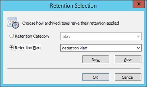 Creating and applying retention categories and plans About the PowerShell cmdlets for working with retention plans 26 6 Select the required retention plan, or click New to create a new one.