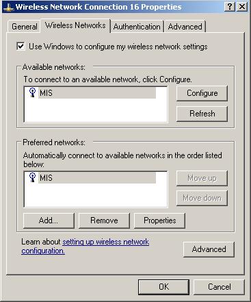 4. To add another network to the list, click the Add button on the Wireless Networks tab to display the Wireless Network Properties dialog. 5. Type a network name ( SSID) in the Network name test box.