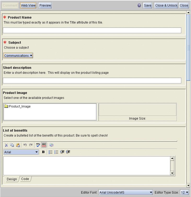 Using Web Publisher Editor to Create and Edit Web Pages Figure 27-1. Web Publisher Editor interface A red star next to a field indicates that you are required to enter information in that field.