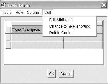 Using Web Publisher Editor to Create and Edit Web Pages Figure 27-4. Selecting a cell 2. To edit the attributes of the cell, select Cell>Edit Attributes.