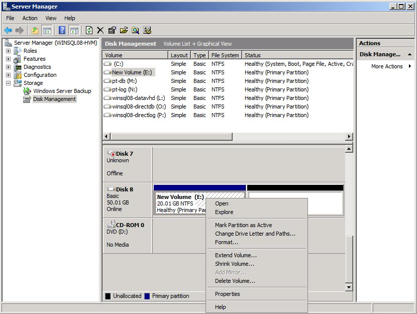 Figure 4: Extend Optin in Windws Server 2008 If running Windws Server 2008 Cre Editin, fllw the steps earlier t use DISKPART.EXE t extend a vlume partitin.