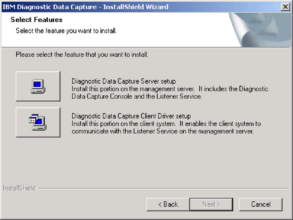 Figure 6. Select Features window 4. Click the icon next to Diagnostic Data Capture Serer.