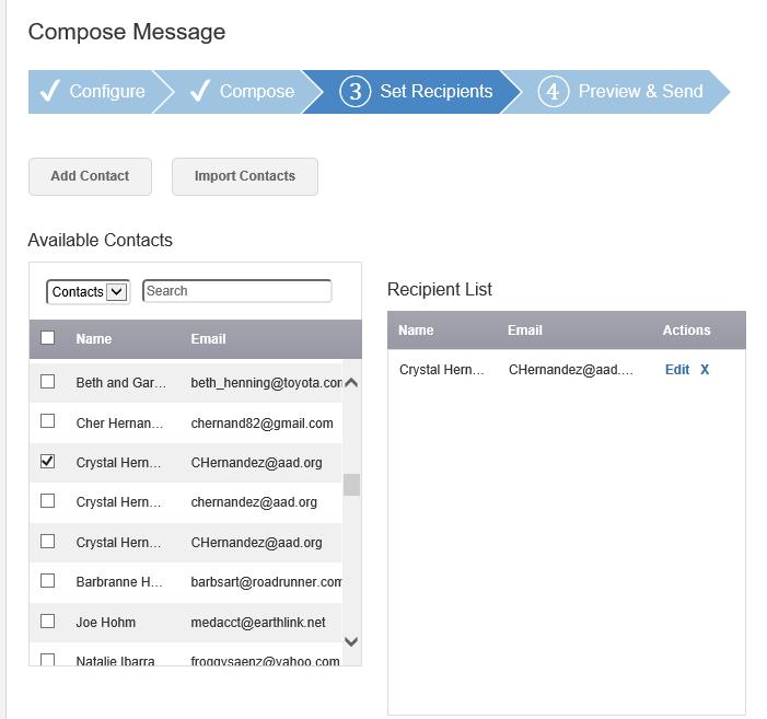 5. The COMPOSE screen allows you to edit or personalize your message before sending to your recipients.