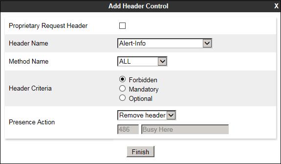 The remaining header control rules are similarly configured, by selecting Add In Header Control as