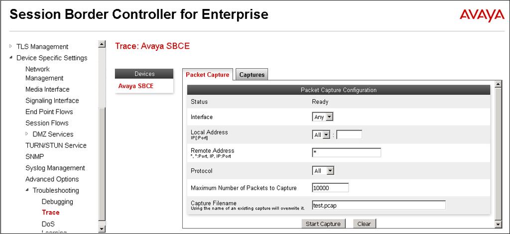 Additionally, the Avaya SBCE contains an internal packet capture tool that allows the capture of packets on any of its interfaces, saving them as