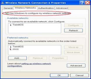 In Wireless Network Connection Properties screen, uncheck the setting Use Windows to configure my wireless network settings.