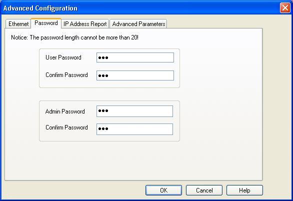 8.3.2 Password You can set up user password and admin password in this part.
