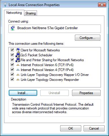 (4) On the "Local Area Connection Properties" dialogue, confirm that the check box of the [Internet Protocol Version4