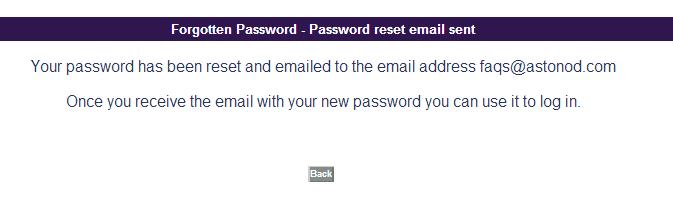 Select Back to return to the screen where you can enter the new temporary password. Your new password should be memorable and only known to you.