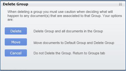 Managing Publications My Publications Quick Start Guide To remove a group 1. Click the Remove button. The Delete Group box is displayed. 2. Select Delete, Move, or Cancel.