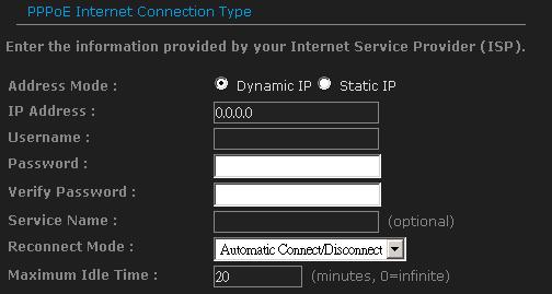 23 4.1.2. PPPoE (Point-to-Point Protocol over Ethernet) The WAN interface can be configured as PPPoE.