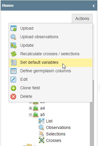 Then click on the field name-> left Action button -> Set default variables Clone Field In case the user wants to have the same experiment tested in different location, it