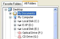 Selecting Folders Favorite Folders and All Folders Two tabs, entitled Favorite Folders and All Folders, display in the upper portion of the Folder Area.