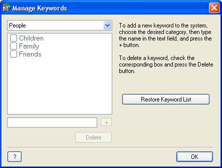 Chapter 5 Organizing Images Assigning Keywords (2/2) Other Ways to Assign Keywords Menu Method Select an image in the Browser Area, click the [Tools] menu and select [View/Modify Keywords] to display