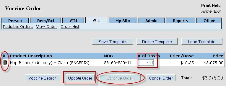 Placing an E-Order Vaccine Search Screen To order vaccines, click the Place VFC Orders link on the MCIR home screen to access the Vaccine Search screen.