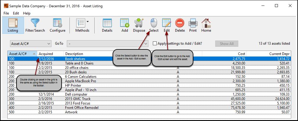 Edit an Asset What if you want to edit one of the assets in the listing? There are three ways to do this.
