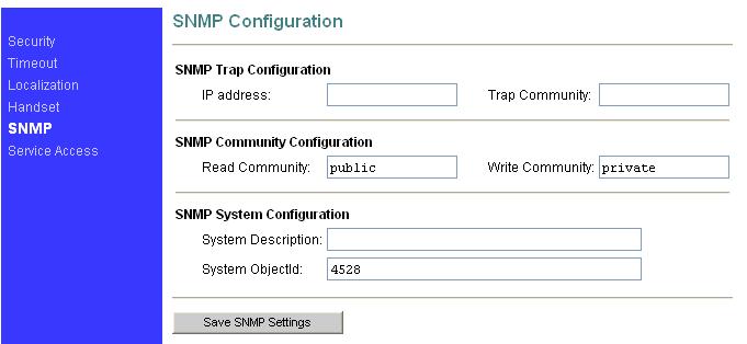 2.5.4 SNMP Configuration SNMP Trap Configuration IP address: Trap host IP address Trap Community: The community name used by the SNMP manager to verify traps.