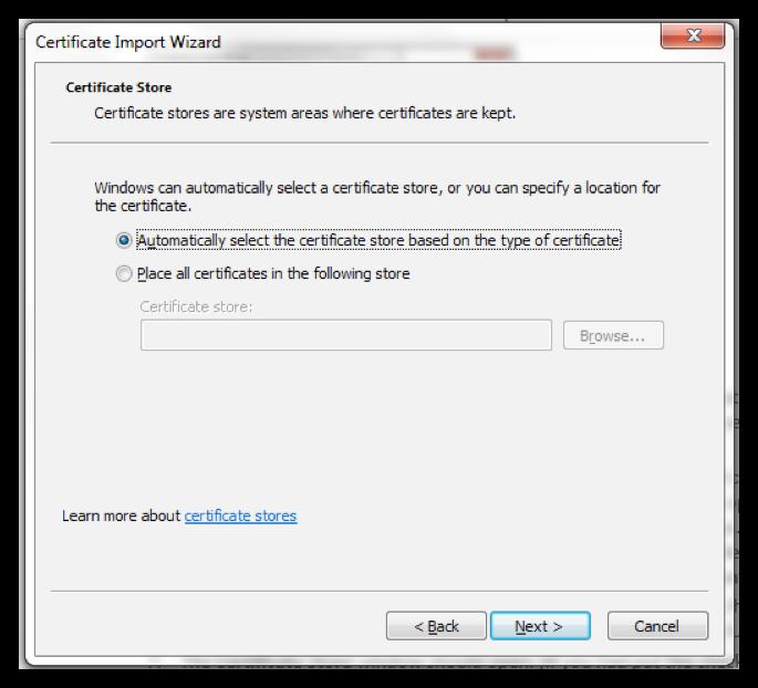 6. Type in the password that was created when the certificate was previously exported. The check-boxes on this screen are optional; IdenTrust strongly recommends that you select all options.