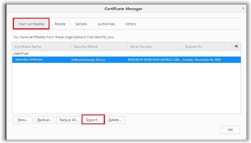 Select the certificate file and click Open. If you have more than one security device available, then a Choose Token Dialog window will open.