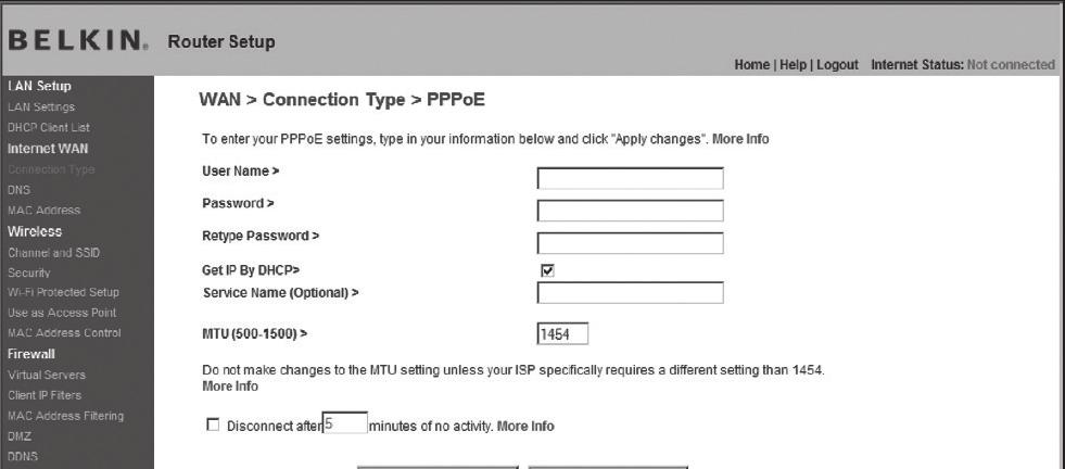 ADSL Environment 9. Select <PPPoE> as the connection type and click on [Next] button. 10. Enter your User name and Password.