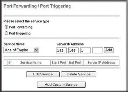 Step 5.1-Case 2. NETGEAR 614SS 1. Click on [Port Forwarding / Port Triggering] from the menu on the left side. 2. Select <Port Forwarding>.