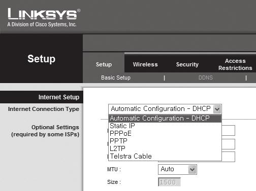 Check Connection Upon connection, the status indicator <DHCP Client> will be displayed at the top of the screen. Step 4.1-Case 3. LINKSYS WRT54G 1.