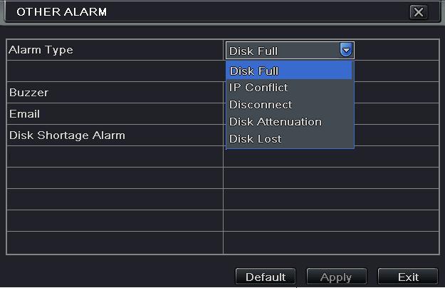 5 the system will trigger the Disk Full Alarm. Click Apply to save the setting.