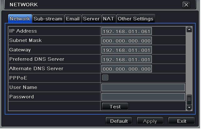 5.6. Sub Stream To set up sub stream: 1 Go to Main Menu Setup Network Sub Stream interface. Refer to Fig 4-4.