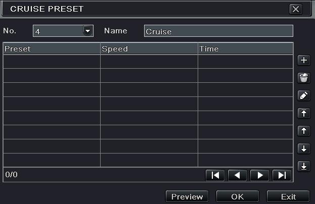 Click Modify icon to modify the setting of a preset point. User can click those icons to adjust the position of preset point. Click Preview button to preview the cruise line.