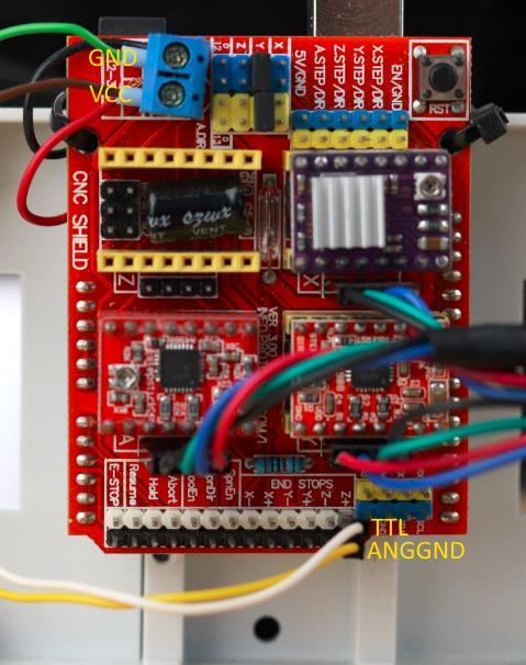 Connect 4 of the wires (GND, VCC, ANGGND, TTL) from