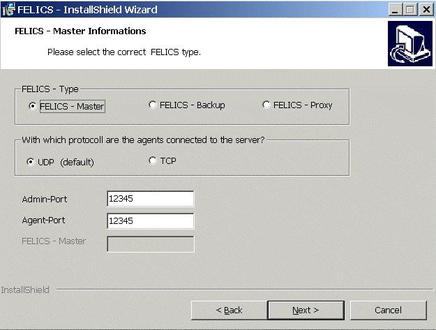 Setting up Licensing If you elected to install the FELICS server, the FELICS Master Information window shown in the following figure opens.