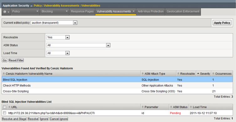 Like with IBM Security AppScan and Cenzic Hailstorm, administrators can manage reporting and policy creation and enforcement through the BIG-IP ASM GUI.