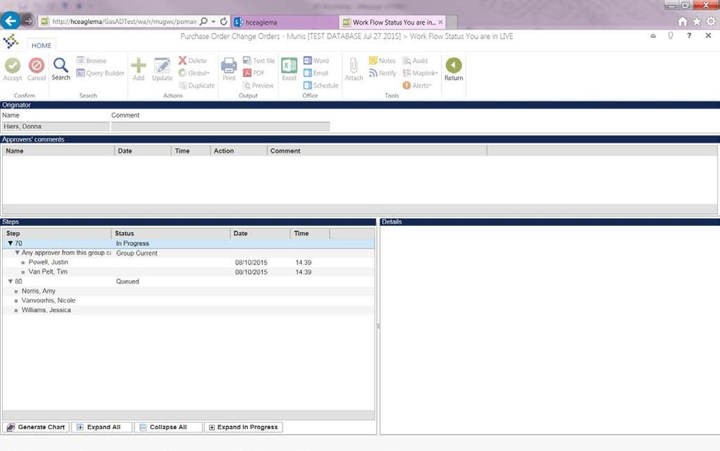 Below is a screen shot of the workflow for a PO Change Order.